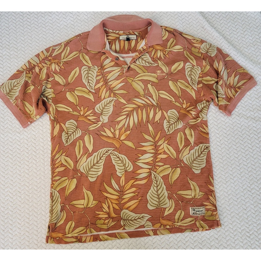 Vintage USC Trojans Tommy Bahama Tropical Polo Shirt Mens Large 70% Silk